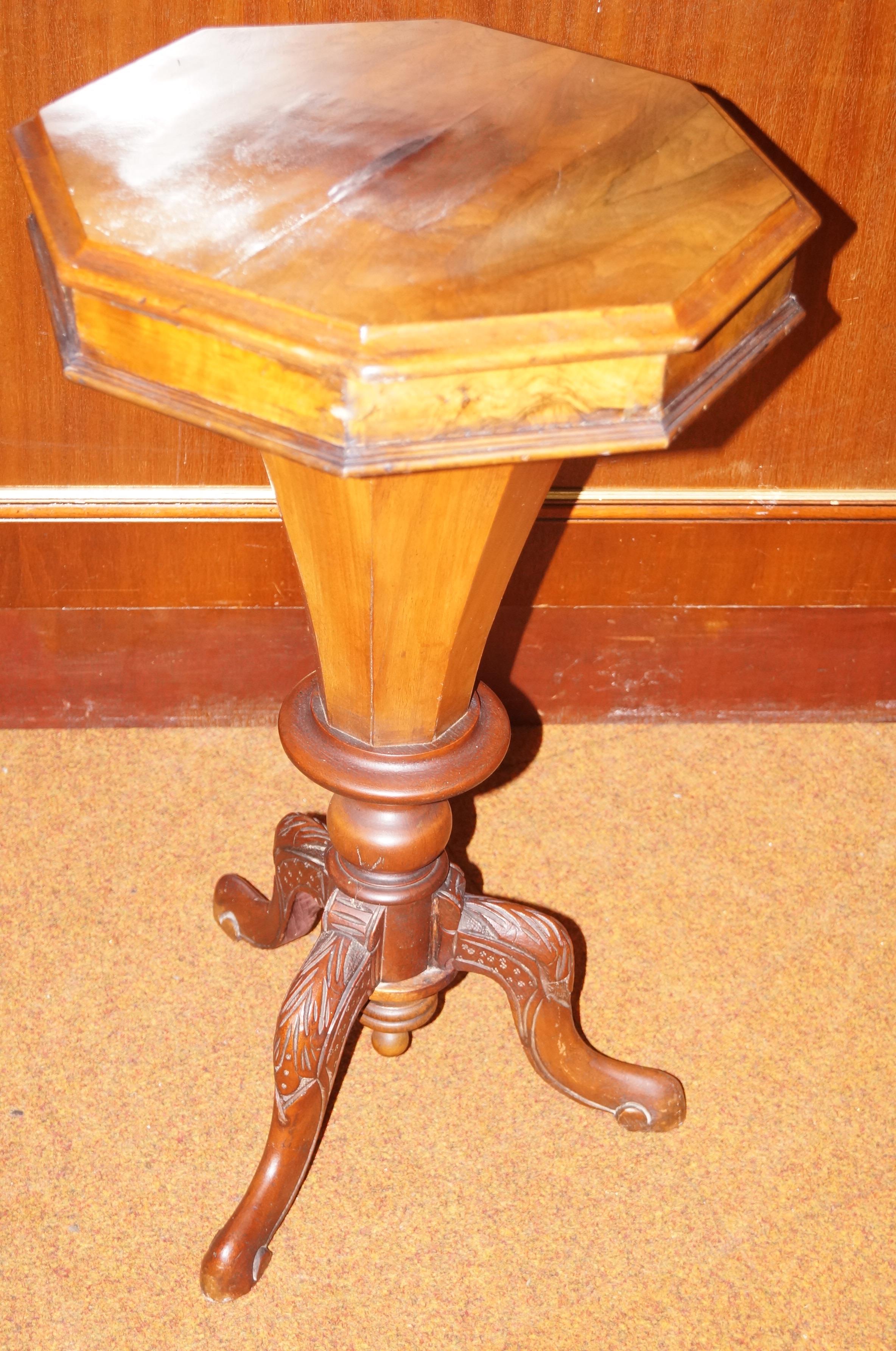 Wooden sewing box conical on tripod feet