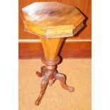 Wooden sewing box conical on tripod feet