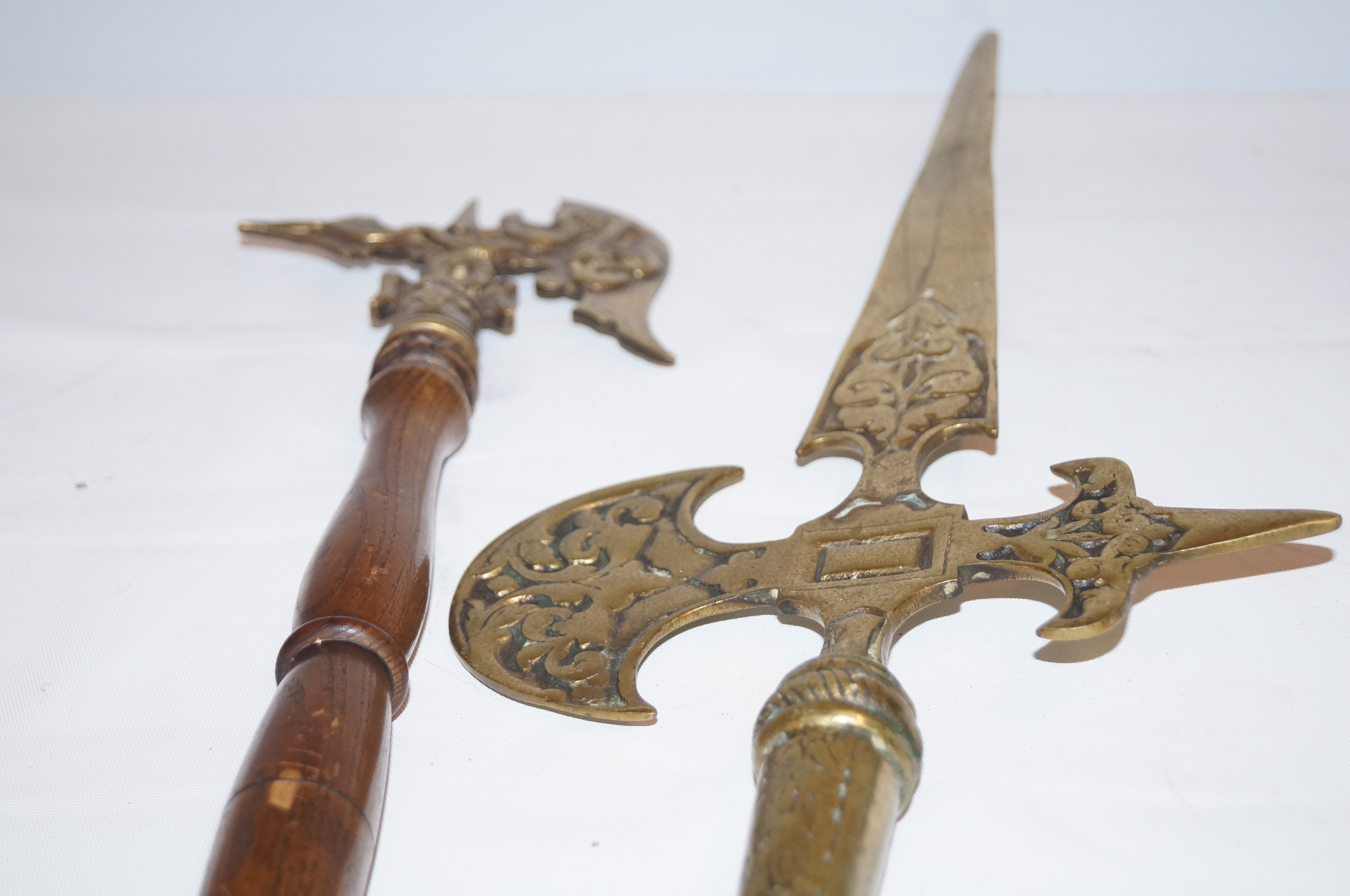 Decorative brass Halberd & one other