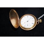 Gold plated full hunter waltham pocket watch