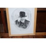 Signed charcoal drawing of Winston Churchill