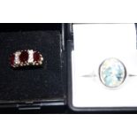 2 Silver gents rings Opal, Ruby's & clear stone