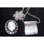 2 Silver chains & pendants together with a cameo b