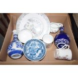 Box of blue & white ceramics plus others