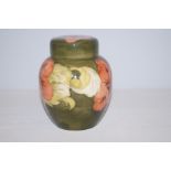 Moorcroft ginger jar in hibiscus pattern label to