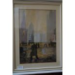 Framed pastel of old Manchester in distinctive pic