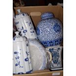 Various blue & white ceramics to include a ginger