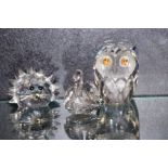 Swarovski owl, swan & hedgehog