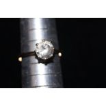 9ct Gold dress ring with solitaire white stone Siz