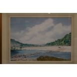 Framed watercolour river wharfe & grass wood by Al