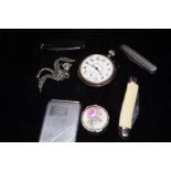Collection of 3 fruit knives, a pocket watch & oth