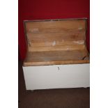 Painted pine chest on casters with inner shelf