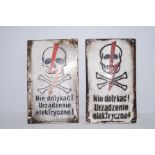 Pair of German skull cross bones enamel sign