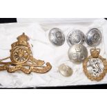 Group of military buttons & badges
