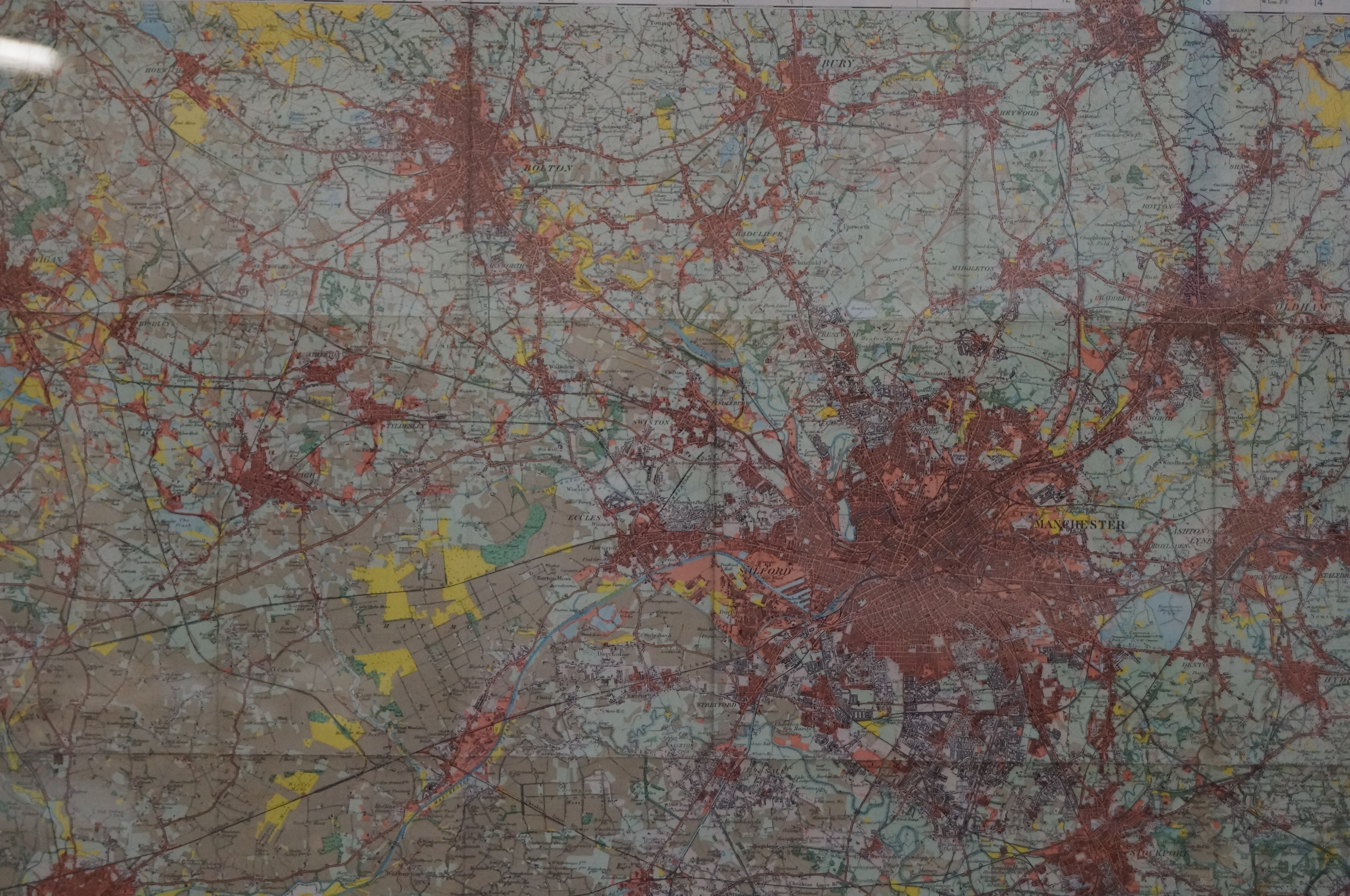 Framed 1930's Bolton & Manchester map