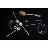 2 Silver napkin rings silver spoons & sugar tongs