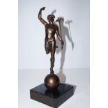 Bronze figure of mercury on marble base Height 28