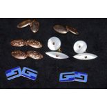 4 Sets of cufflinks, Art Deco Silver, gold & Mothe