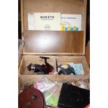 Vintage fishing box & contents