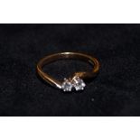 9ct Gold ring set with 2 diamonds Size N