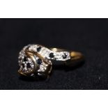 9ct gold ring set with diamond & sapphire Size N