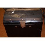 Wooden bound, large tin chest