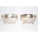 Pair of continental footed silver bowls with lion