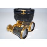 Set of Abalone mounted opera glasses, stamped with