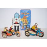 2 Tinplate motorbikes & side cars together with ti