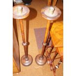 Pair of oak free standing candle sticks