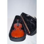 Cased violin & bow (Needs re stringing)