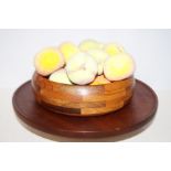 Treen bowl & stand with stimulated fruit