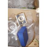 2 Boxes containing glass ware, carriage clock & de