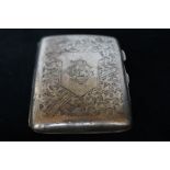 Silver engraved cigarette cased Birmingham hallmar