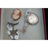 Silver brooch & 2 others