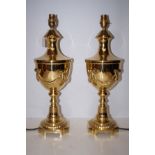 Pair of brass urn shaped table lamps Height 50 cm