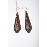 Pair of tortoise shell pique work set with gold & silver inlay earrings