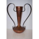 Arts & crafts 2 handle copper vase signed Height 5