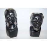 Pair of ethnic hard stone carved busts Largest 15