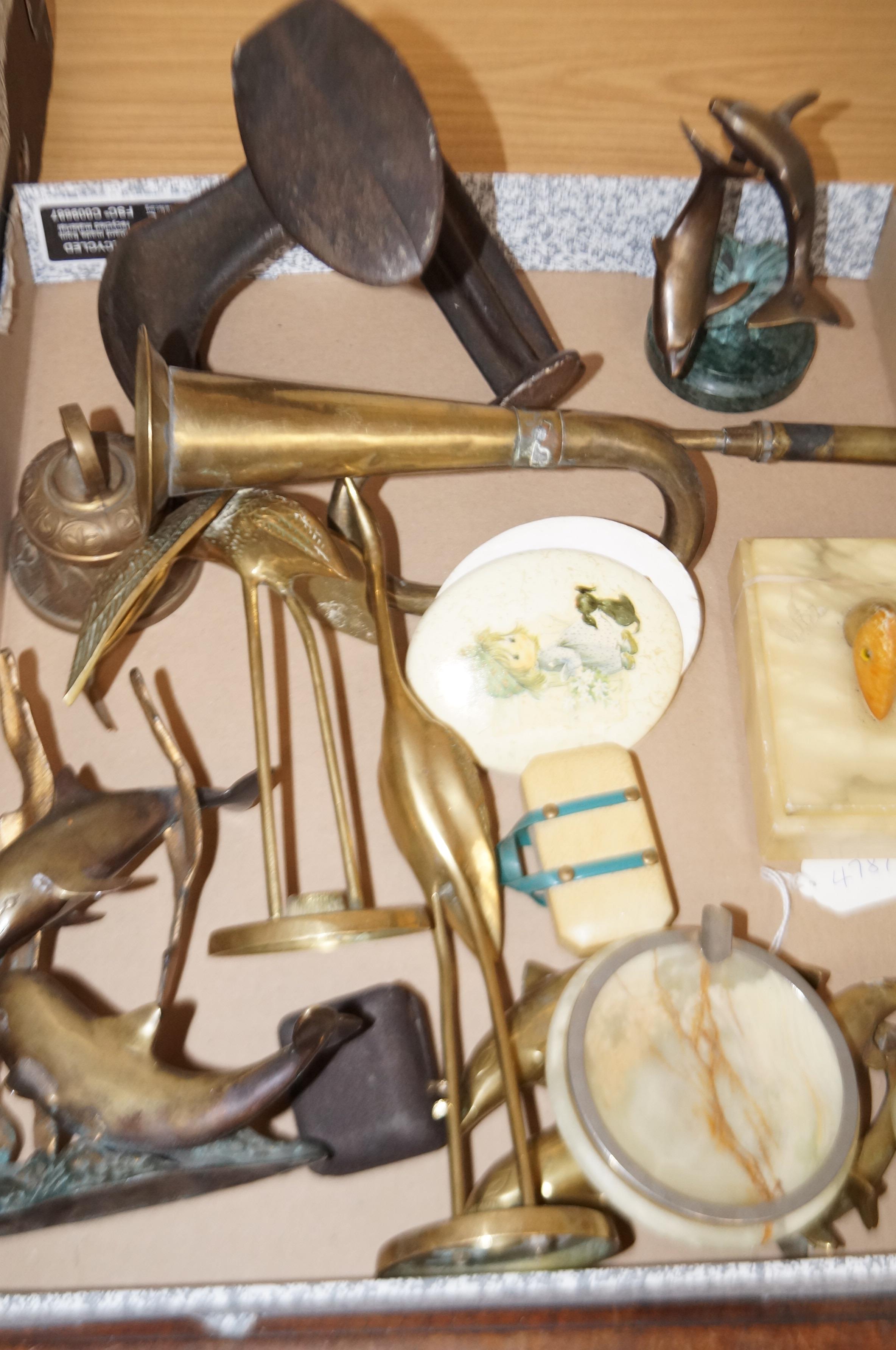 Various items to include bronze dolphins