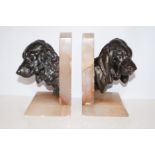 Pair of bronze dog's heads bookends french sculptu