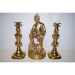 Pair of period candle sticks together with a figur