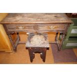 Carved oak server with stool