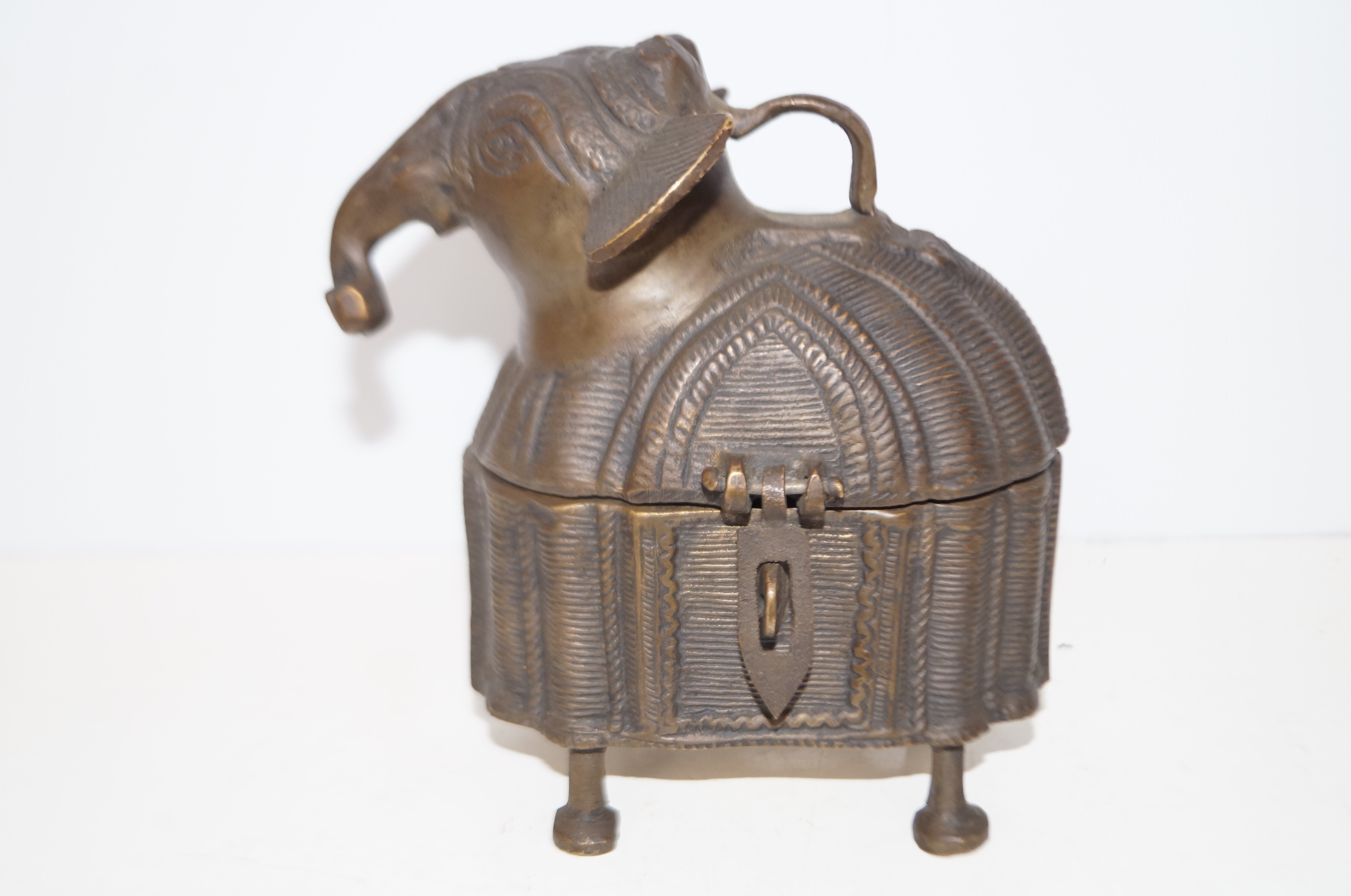 Bronzed oriental elephant lidded pot Height 16 cm