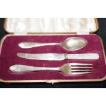 Cased silver & mother of pearl christening set by