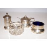 Silver 3 piece cruet set together a silver mounted