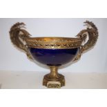 20th Century pedestal bowl ceramic & bronze Height