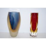 2 Somerso glass vases slight nibble to red vase