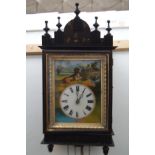 19th century picture frame wall clock hand painted depicting hunting scene.