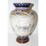 Doulton Lambeth Hannah Barlow Deer patterned vase.